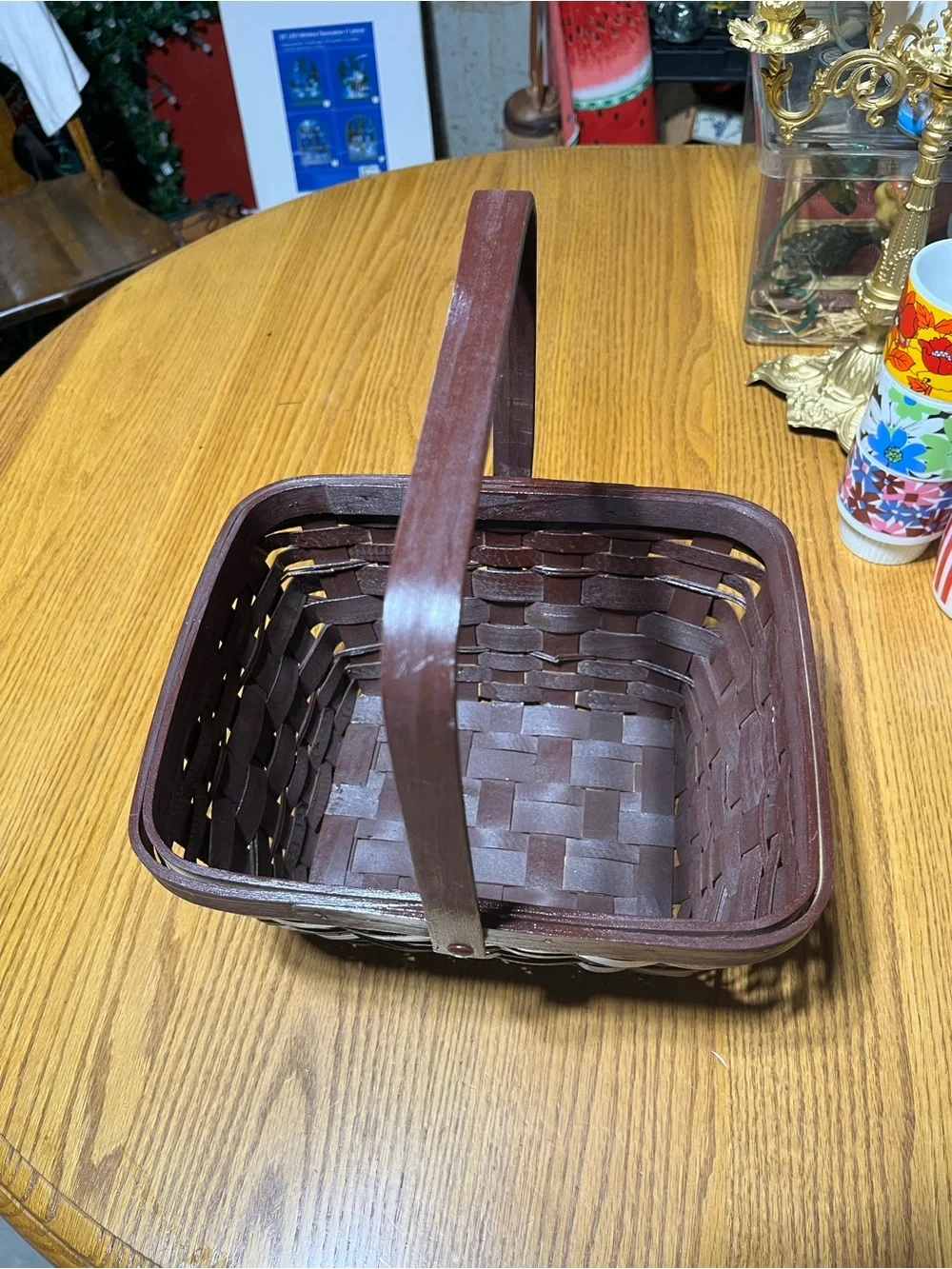 Dark Brown Woven Basket with Handle